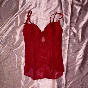 Victoria’s Secret Red lace Sheer Bustier with rhinestones